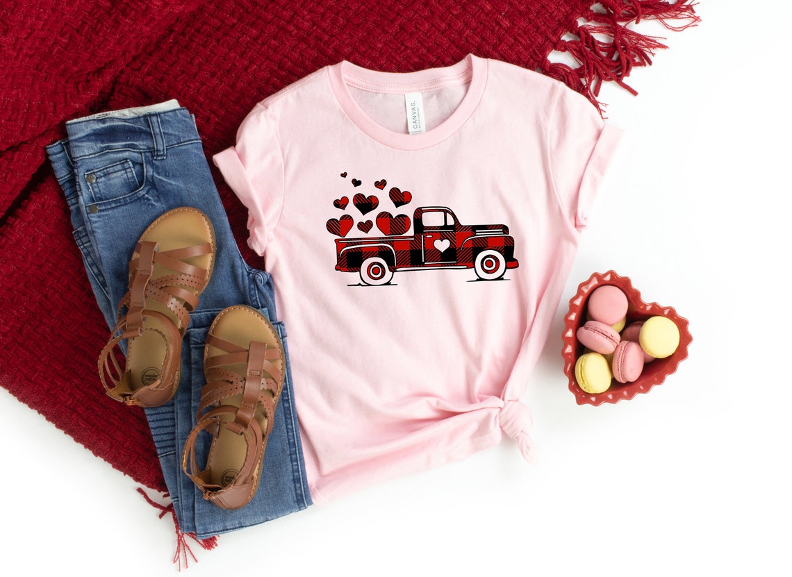 Valentines buffalo plaid Truck Shirt, Valentines Day Shirts For Woman