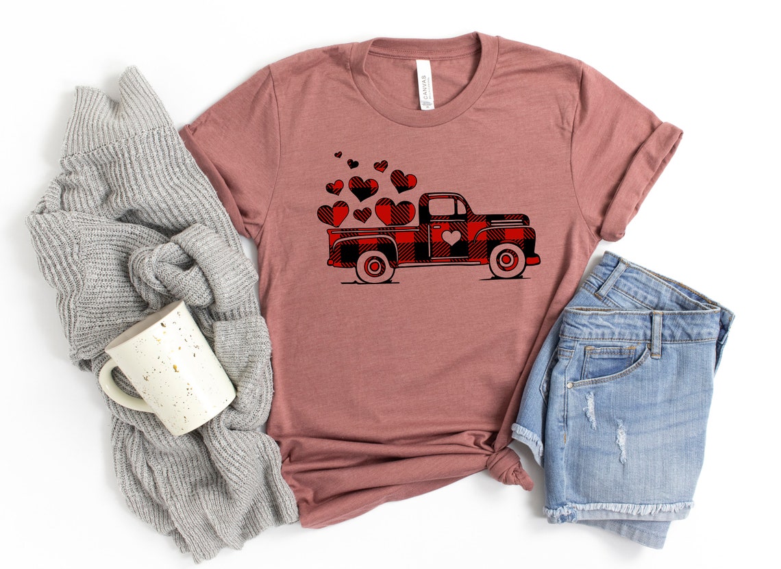 Valentines buffalo plaid Truck Shirt, Valentines Day Shirts For Woman