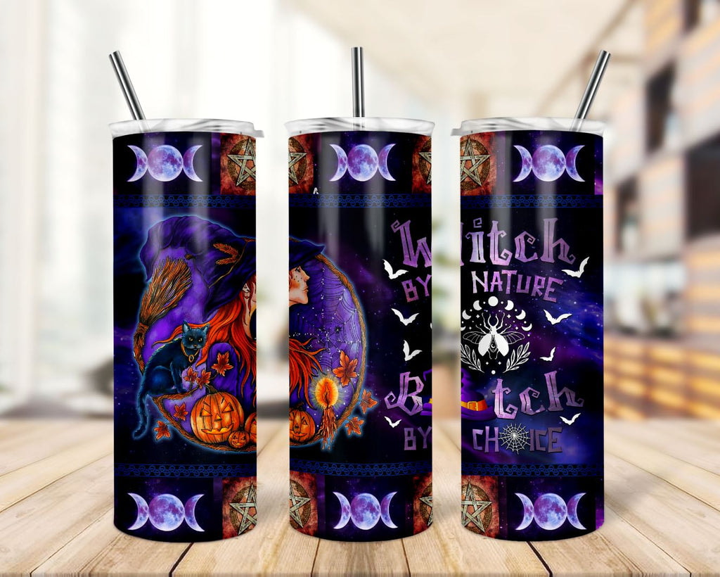 Witch By Nature Bitch By Choice Halloween 20oz 30oz Skinny Tumbler