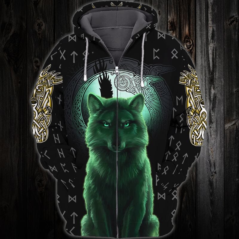 Wolf Green Pattern Viking Gifts For Wolf Lover
