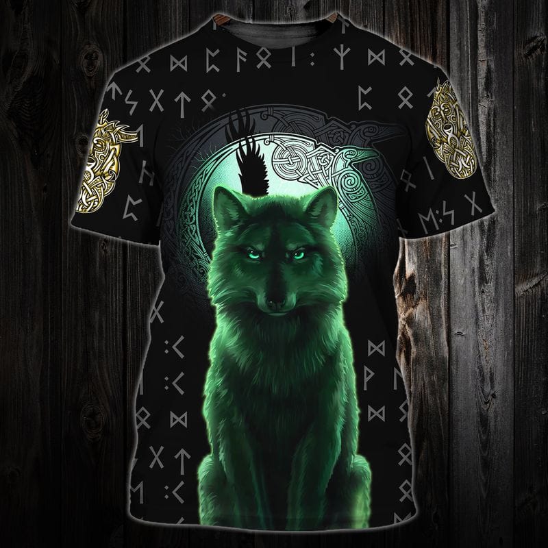 Wolf Green Pattern Viking Gifts For Wolf Lover