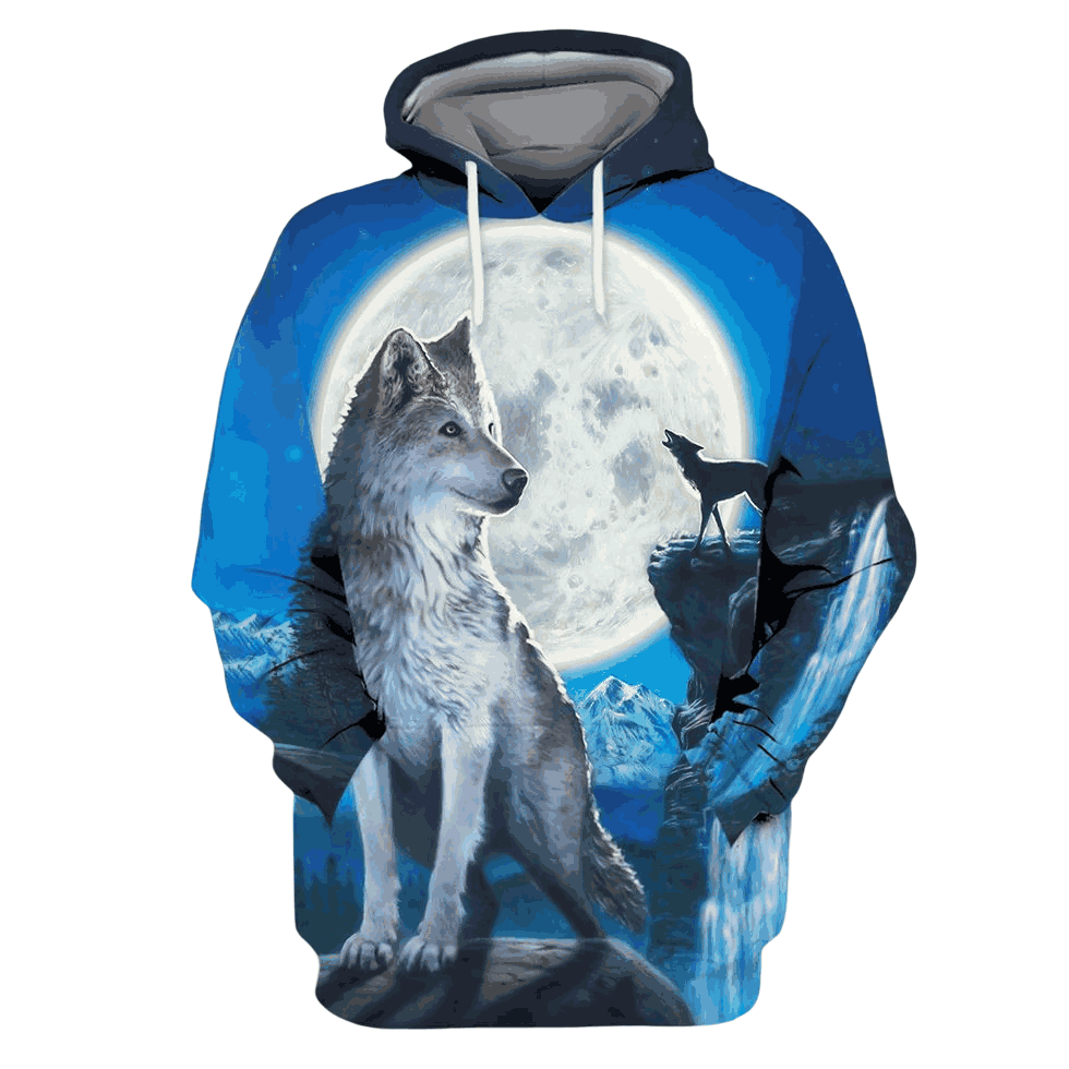 Wolf With Moon Blue Background Gifts For Wolf Lover