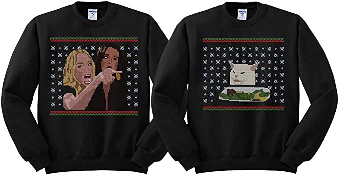Woman Yelling at Cat and Angry Cat Meme Duo Sweater
