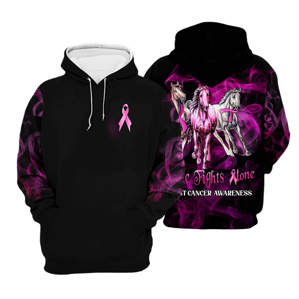 Breast Cancer Pink Smoke Horse No One Fights Alone 3D Hoodie, T-Shirt, Zip Hoodie, Sweatshirt For Men and Women