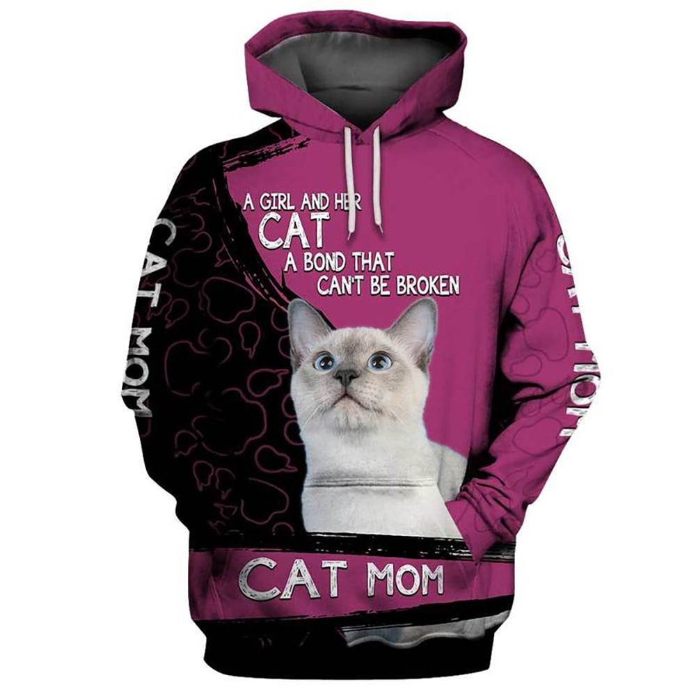 Cat Mom A Girl And Her Cat A Bond That Cant Be Broken 3D Hoodie, T-Shirt, Zip Hoodie, Sweatshirt For Men and Women