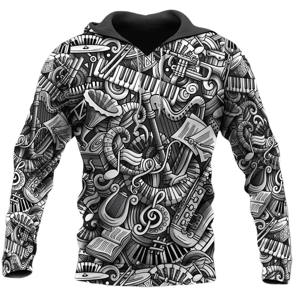 Classical Musical Instrument Seamless Pattern 3D Hoodie, T-Shirt, Zip Hoodie, Sweatshirt For Men and Women