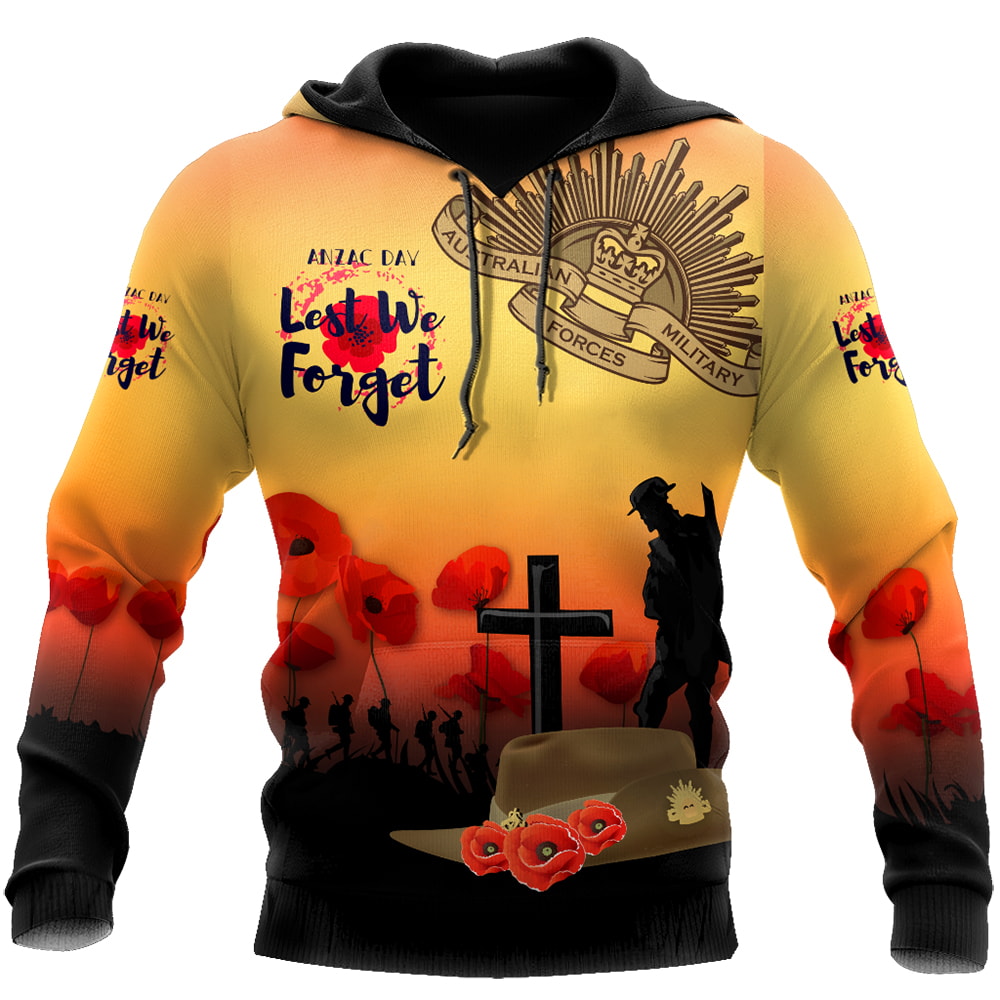 Cross  Anzac Day Lest We Forget Poppy 3D Hoodie, T-Shirt, Zip Hoodie, Sweatshirt For Men and Women