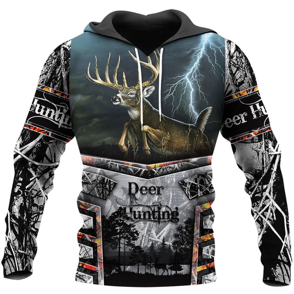 Deer Hunting Art Thunder Forest 3D Hoodie, T-Shirt, Zip Hoodie, Sweatshirt For Men and Women