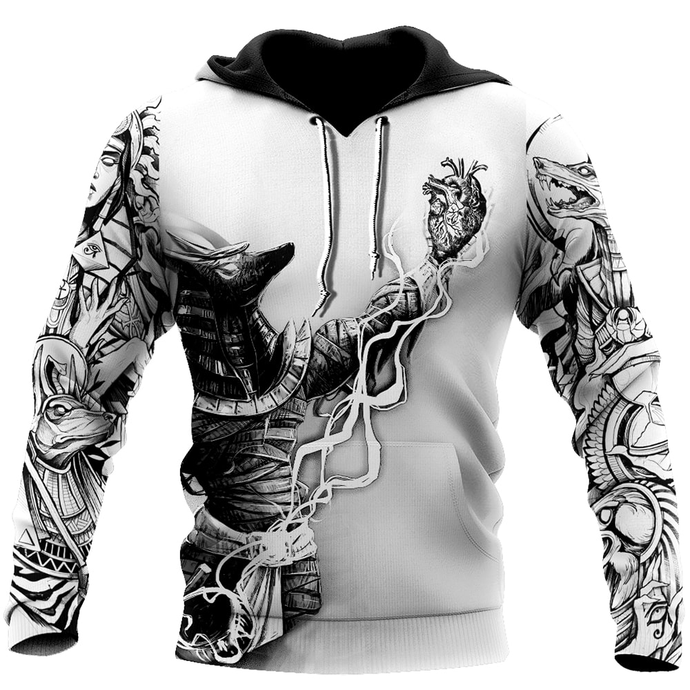 Ancient Egypt Anubis And Heart Black And White 3D Hoodie, T-Shirt, Zip Hoodie, Sweatshirt For Men and Women