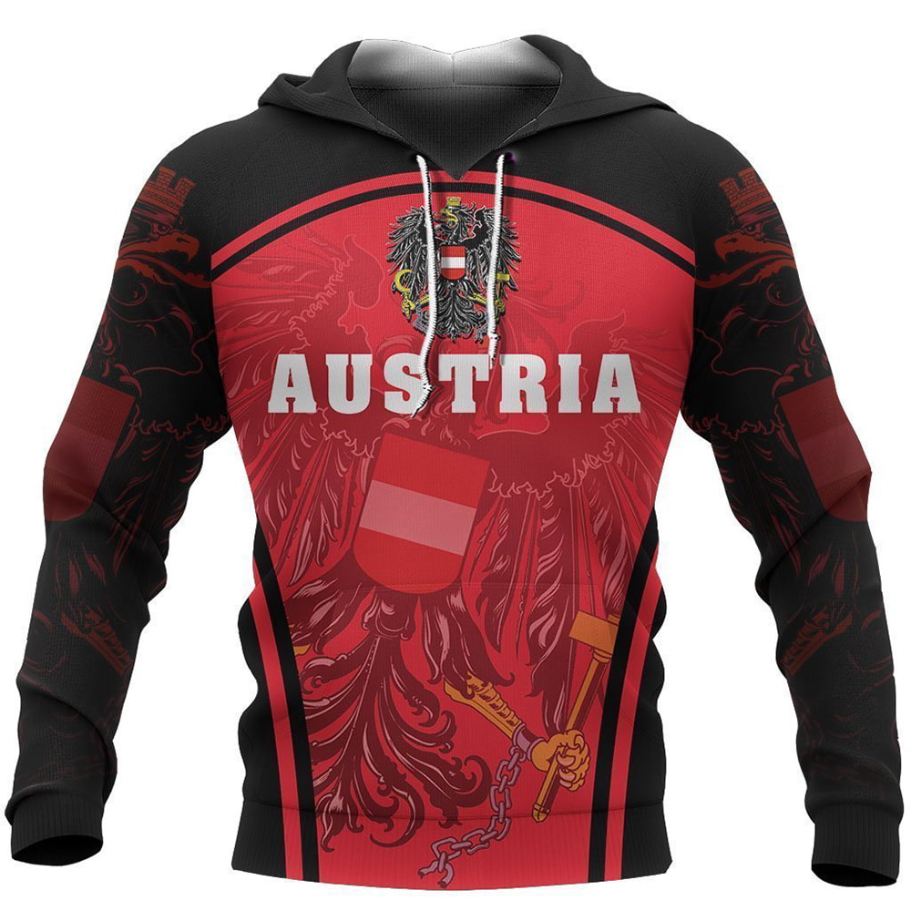 Austria Wings Red 3D Hoodie, T-Shirt, Zip Hoodie, Sweatshirt For Men and Women