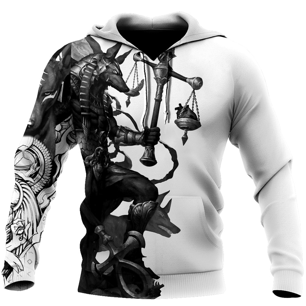 Awesome Ancient Egypt Anubis Tattoo Black And White 3D Hoodie, T-Shirt, Zip Hoodie, Sweatshirt For Men and Women