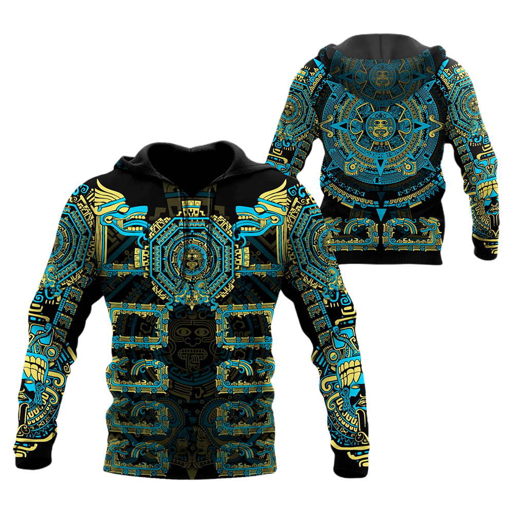 Aztec Mexico Black and Blue Pattern 3D Hoodie, T-Shirt, Zip Hoodie, Sweatshirt For Men and Women