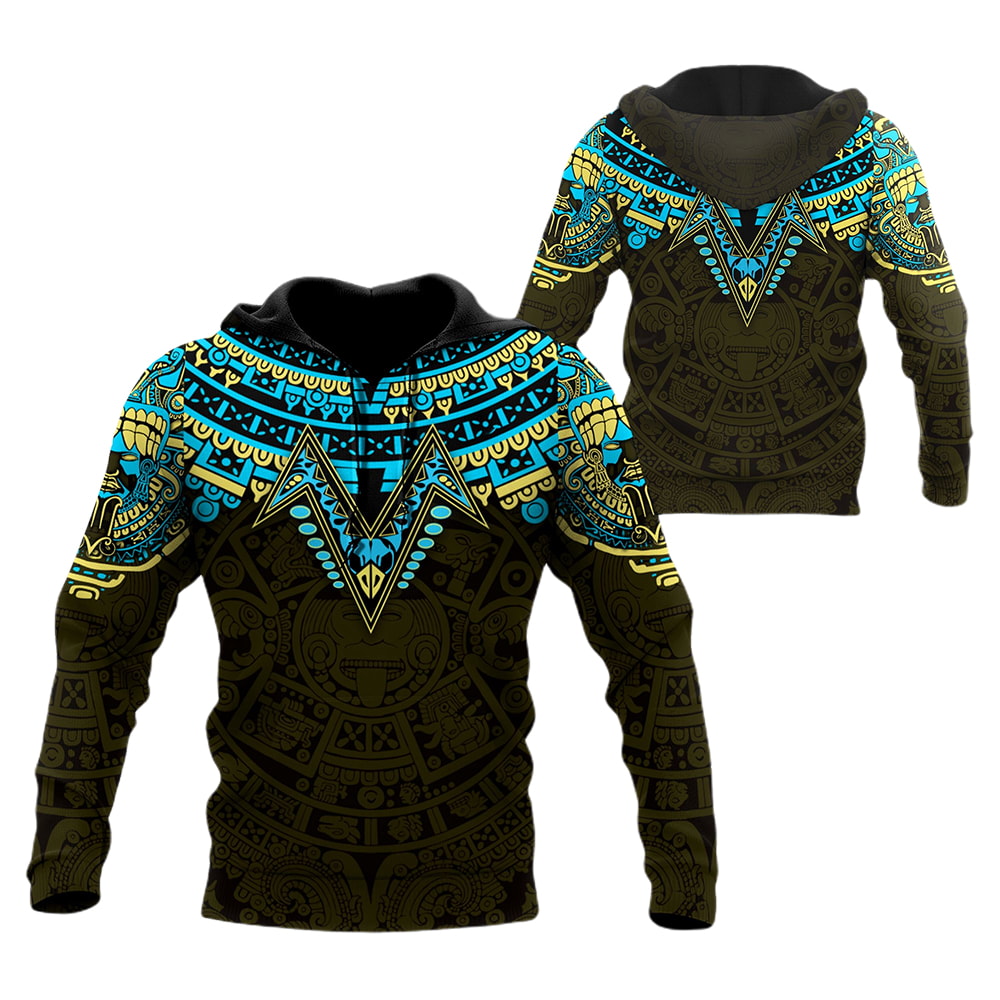 Aztec Mexico Blue And Green Pattern 3D Hoodie, T-Shirt, Zip Hoodie, Sweatshirt For Men and Women