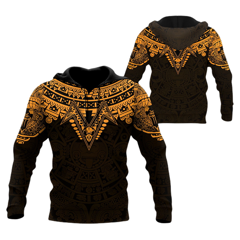 Aztec Mexico Brown ANd Yellow Pattern 3D Hoodie, T-Shirt, Zip Hoodie, Sweatshirt For Men and Women