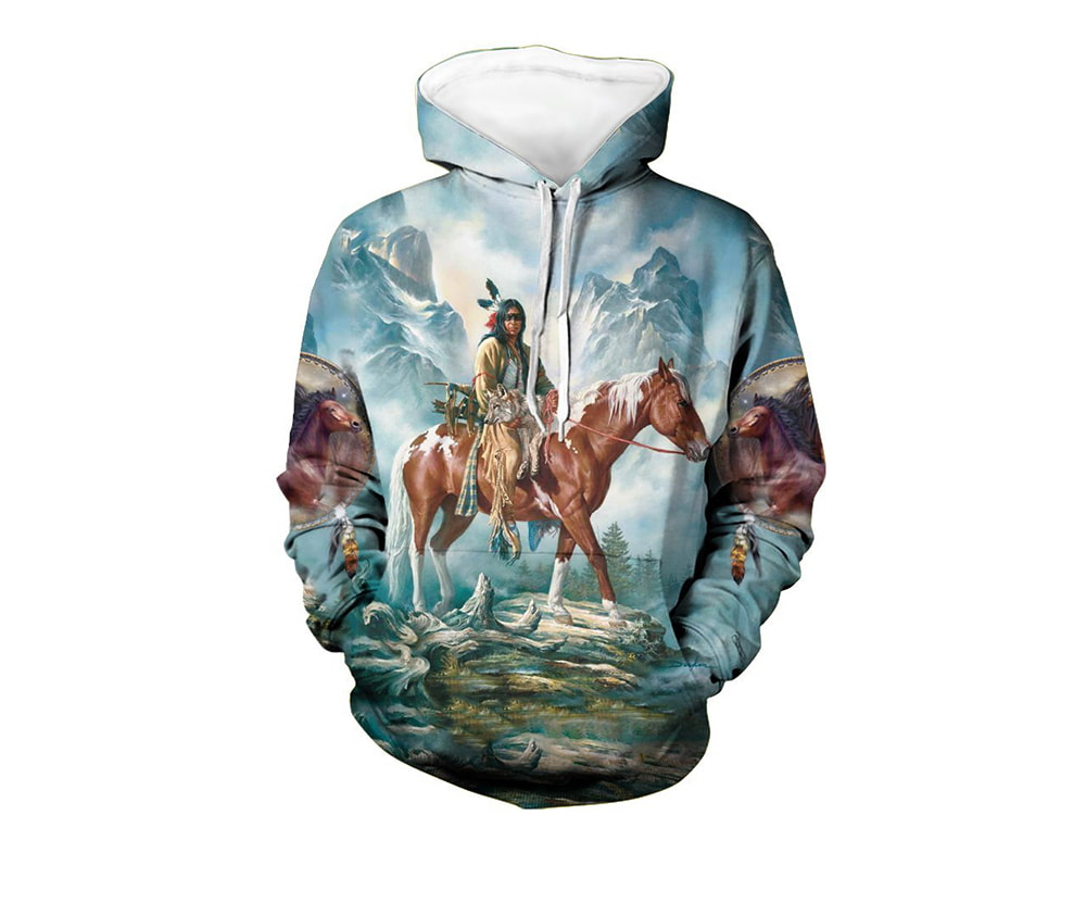 Chief Native Girl Horse Winter 3D Hoodie, T-Shirt, Zip Hoodie, Sweatshirt For Men And Women