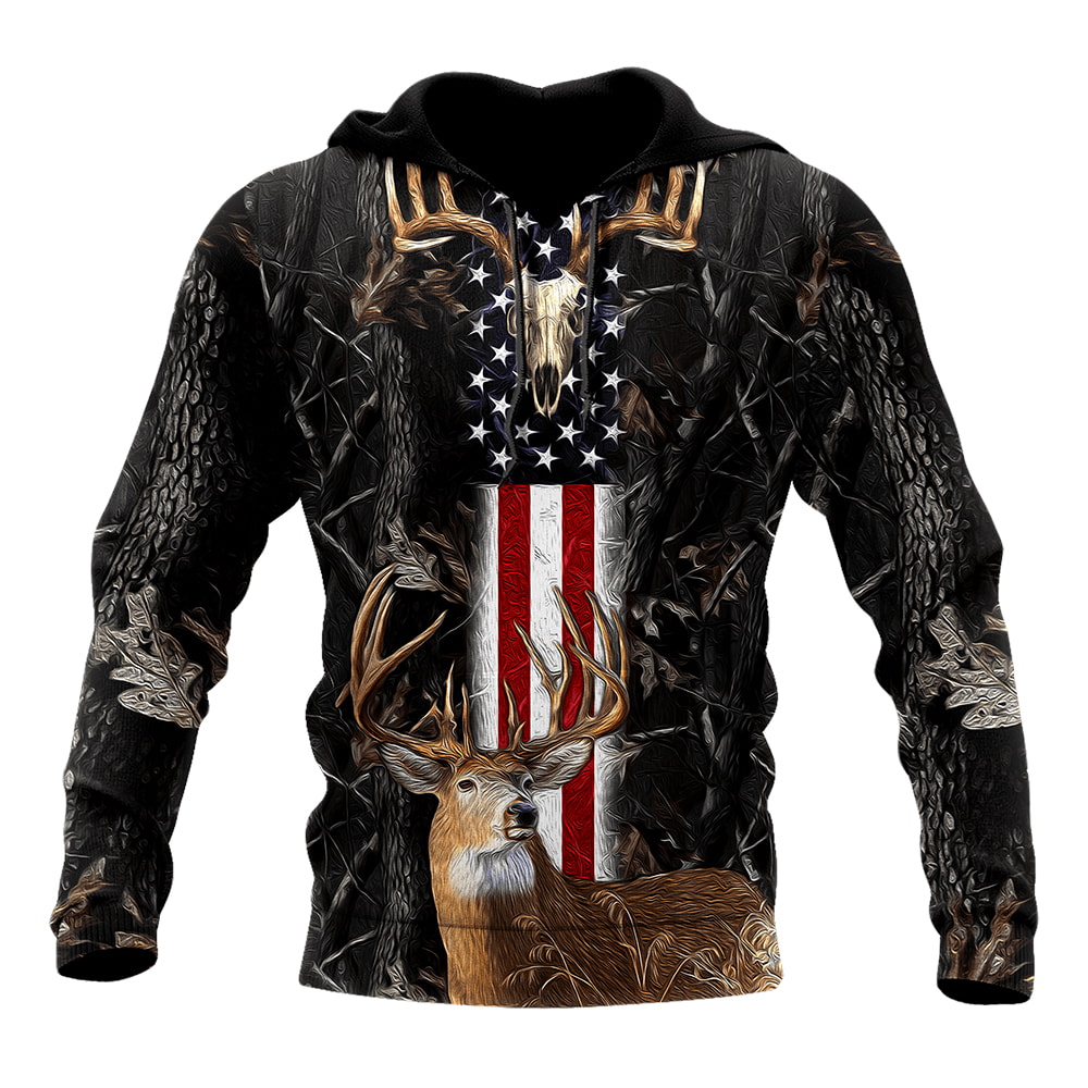 Deer Hunting US Flag 3D Hoodie, T-Shirt, Zip Hoodie, Sweatshirt For Men And Women