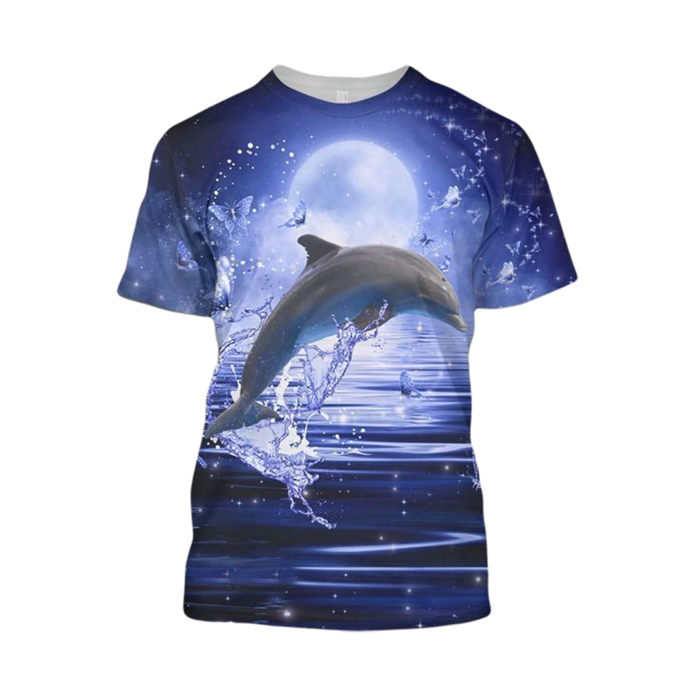 Beautiful Dolphin And Butterfly In The Full Moon Night 3D T-Shirt, Hoodie, Zip Hoodie, Sweatshirt Mens And Womans