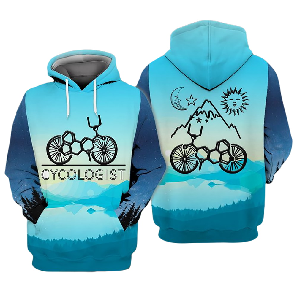Blue Ice Winter Forest Mountain Cycologist Moon And Sun 3D Hoodie, T-Shirt, Zip Hoodie, Sweatshirt For Men And Women