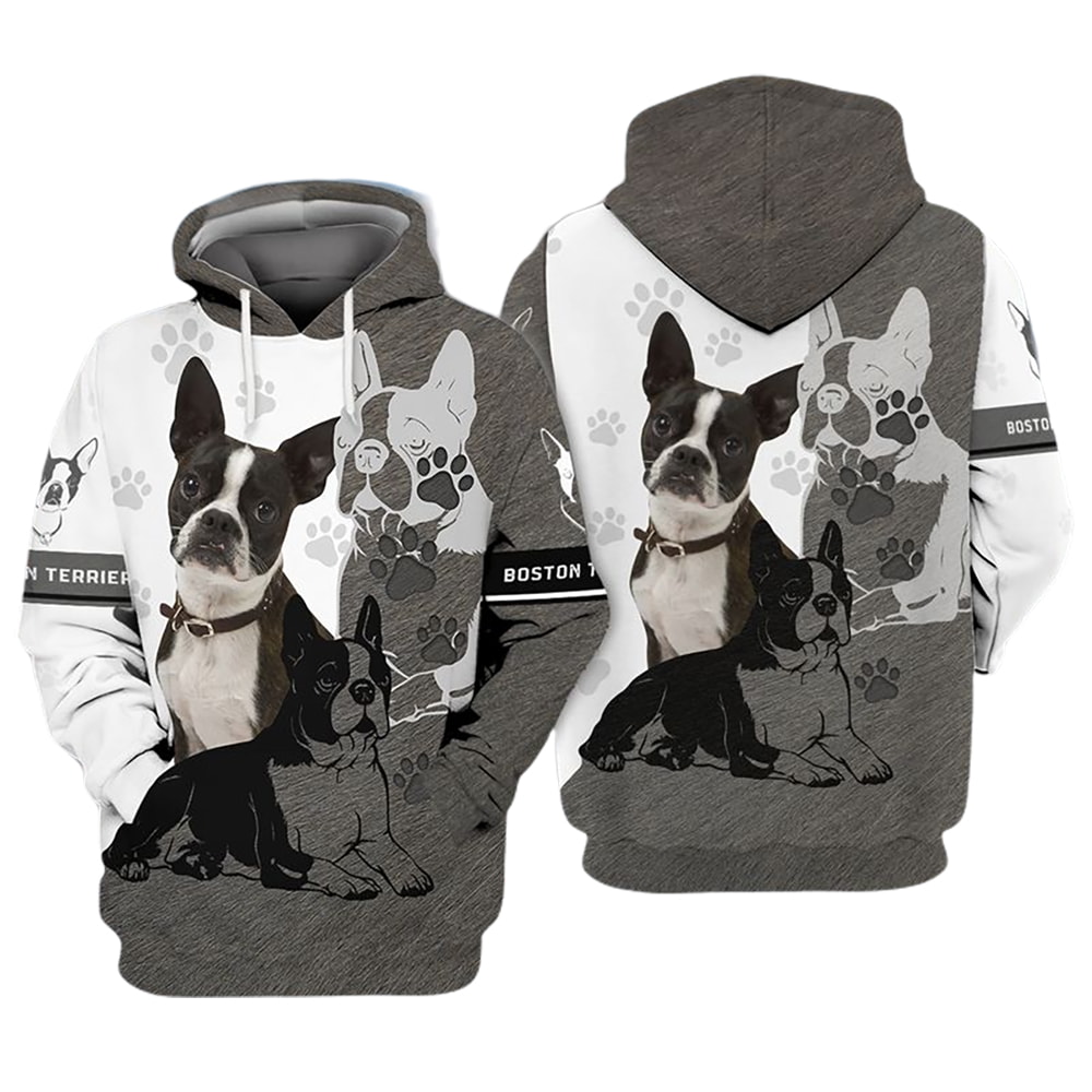 Boston Dog Paw 3D Hoodie, T-Shirt, Zip Hoodie, Sweatshirt For Men And Women
