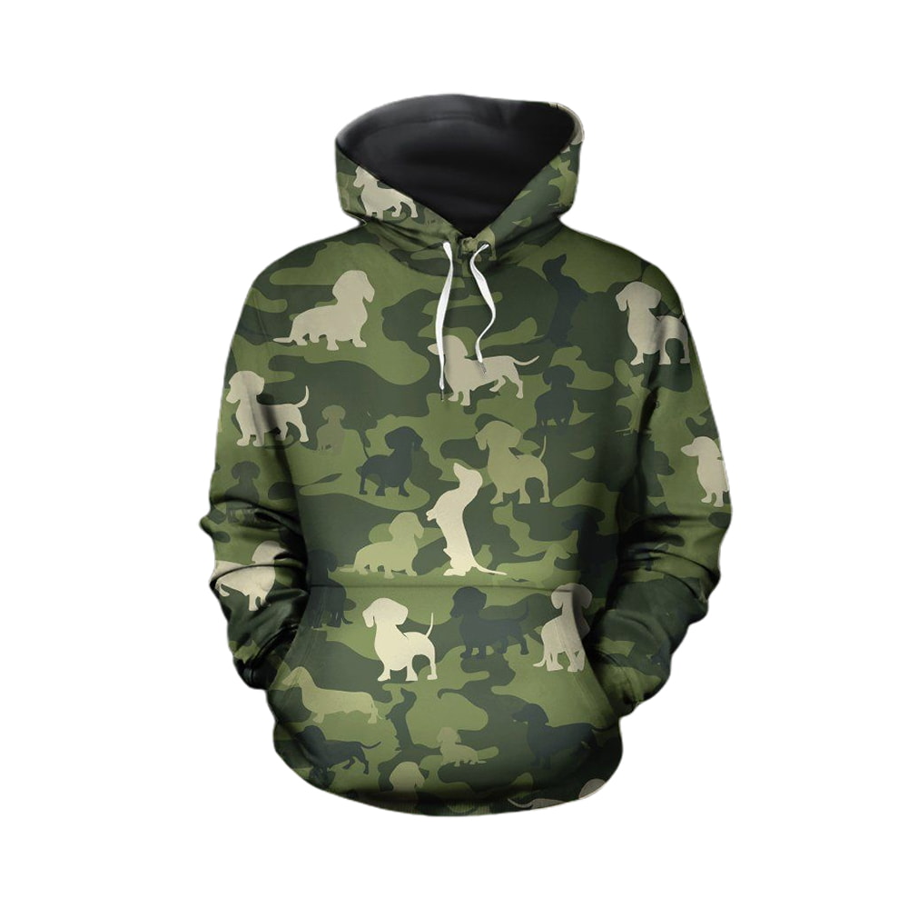 Camo Daschund Pattern 3D Hoodie, T-Shirt, Zip Hoodie, Sweatshirt For Men And Women