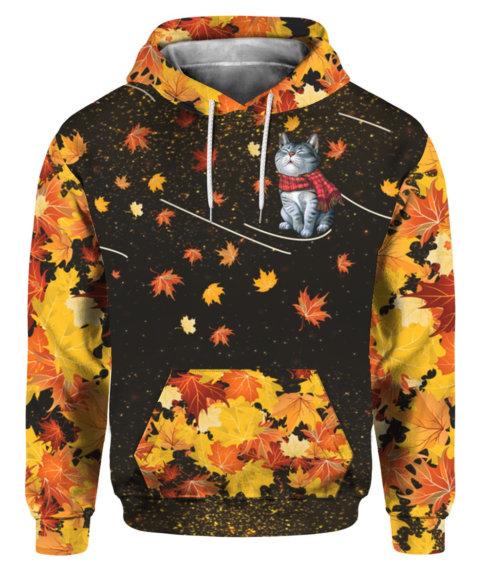 Cat Enjoys Autumn vibes 3D T-Shirt, Hoodie, Zip Hoodie, Sweatshirt For Mens And Womans