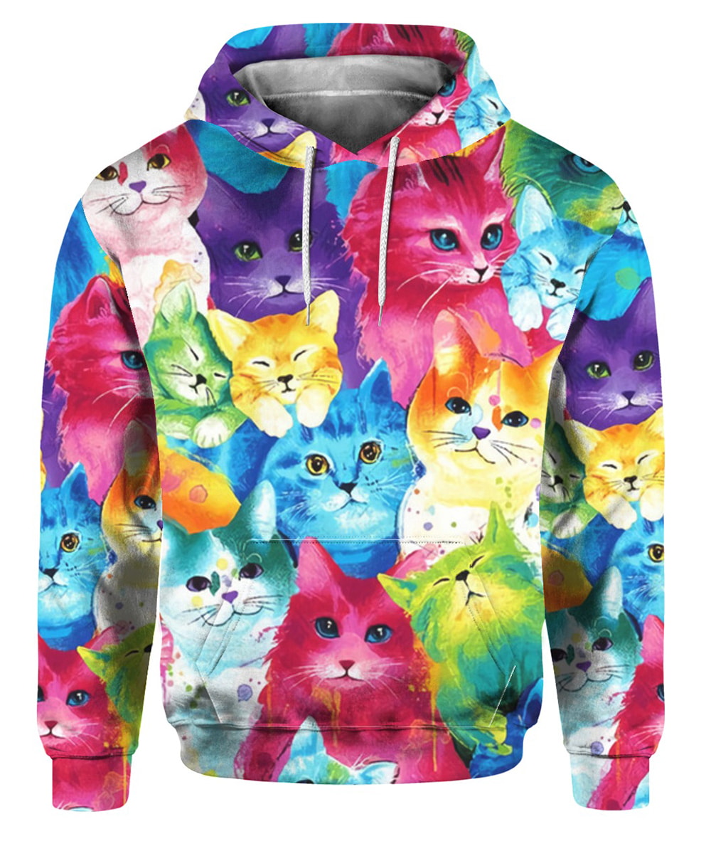 Colorful Cats Painting 3D T-Shirt, Hoodie, Zip Hoodie, Sweatshirt For Mens And Womans
