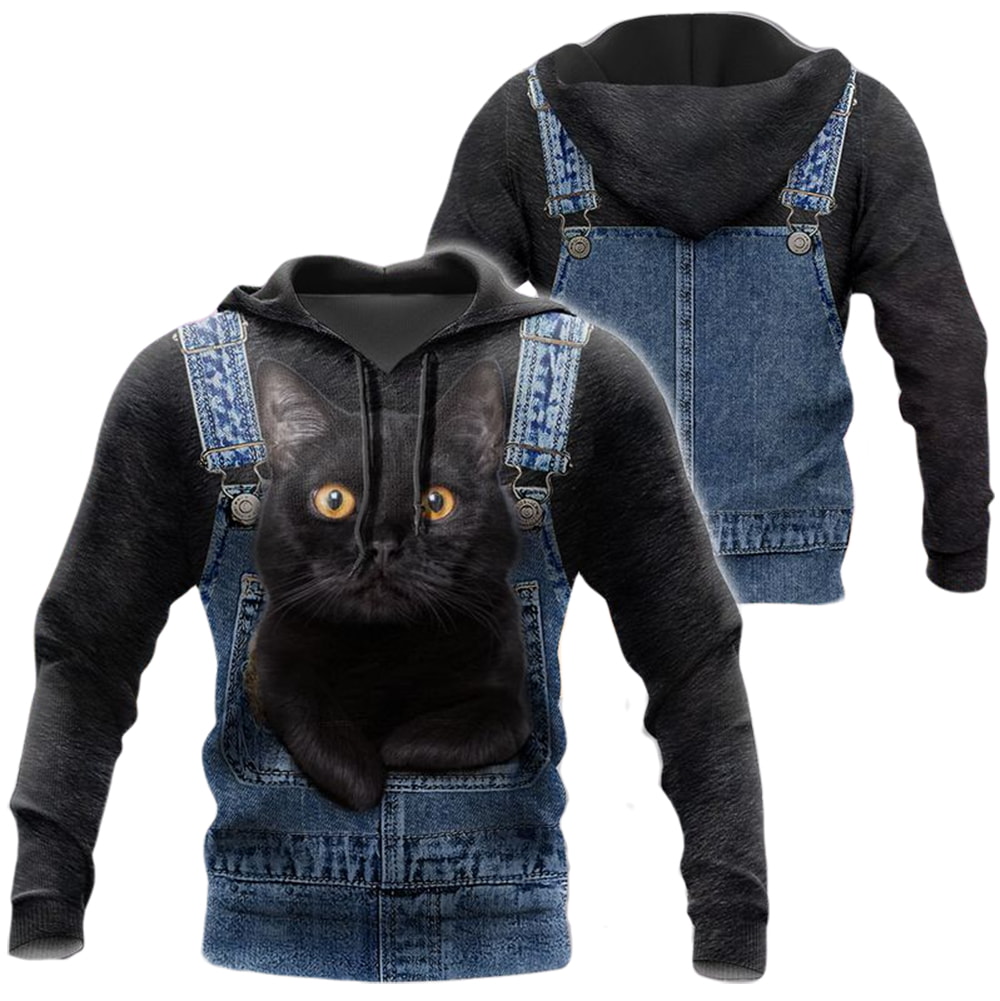 Cute Black Cat In The Denim Pocket 3D T-Shirt, Hoodie, Zip Hoodie, Sweatshirt For Mens And Womans