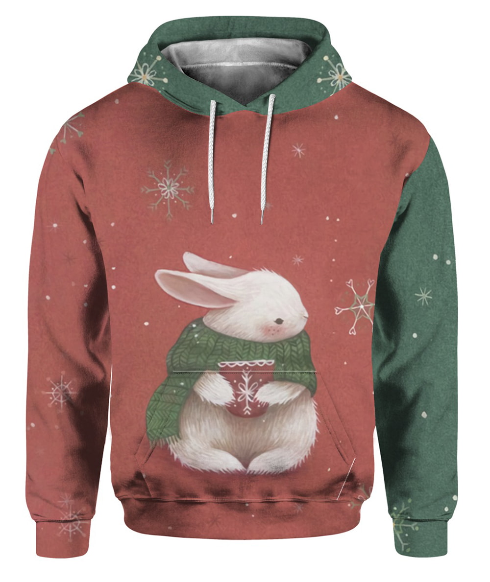 Christmas Rabit Warming 3D T-Shirt, Hoodie, Zip Hoodie, Sweatshirt For Mens And Womans