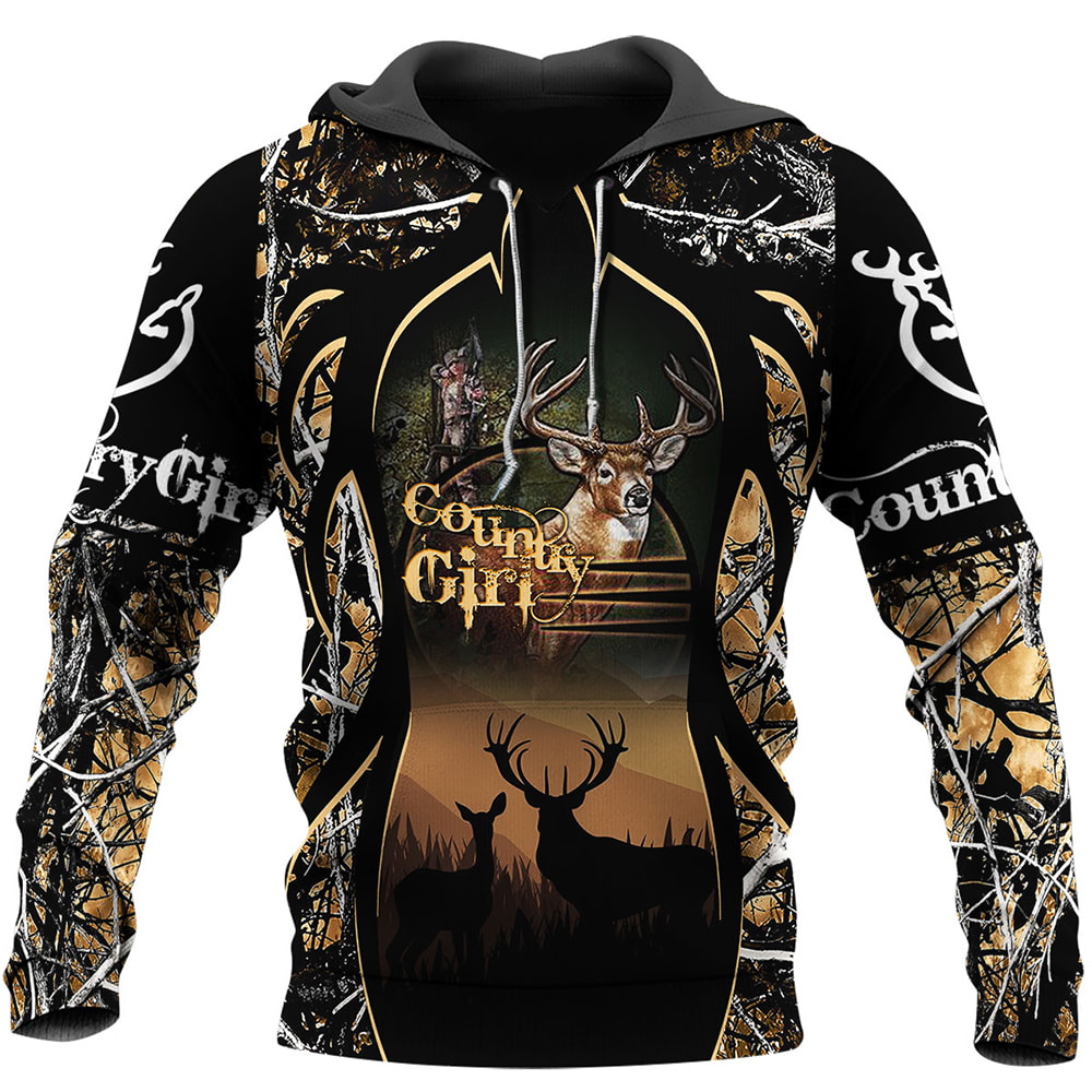 Deer Hunting Girl Country Brown Camo 3D T-Shirt, Hoodie, Zip Hoodie, Sweatshirt For Mens And Womans