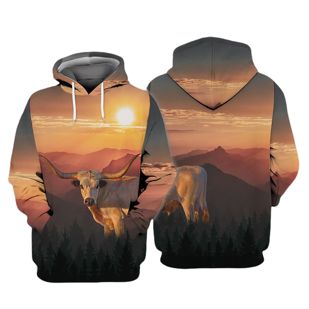 Deer Tropical Forest Mountain Sunset 3D Hoodie, T-Shirt, Zip Hoodie, Sweatshirt For Men And Women
