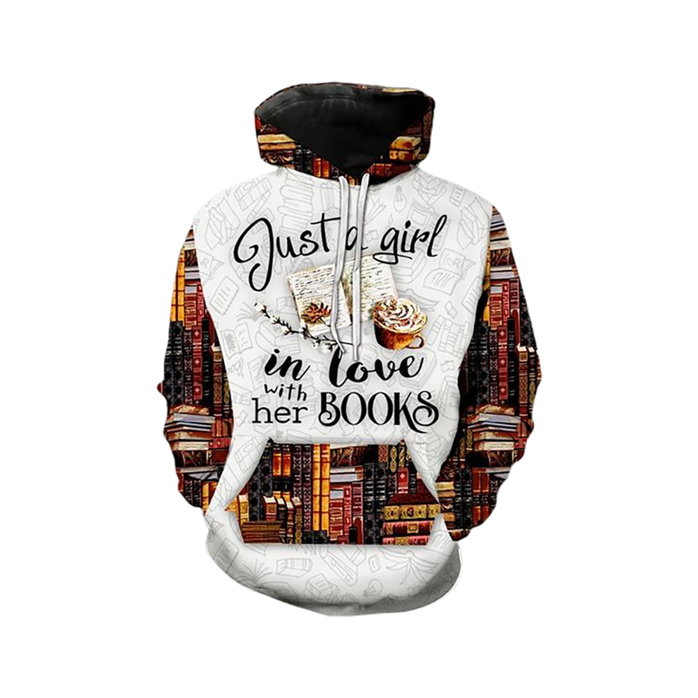 Book Pattern Just A Girl In Love With Books 3D Hoodie, T-Shirt, Zip Hoodie, Sweatshirt For Men And Women