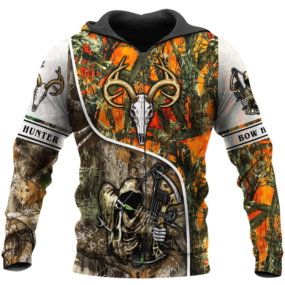 Bowhunting Deer Camo Alces Skull 3D Hoodie, T-Shirt, Zip Hoodie, Sweatshirt For Men and Women