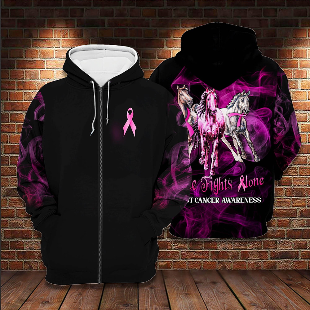 Breast Cancer Pink Smoke Horse No One Fights Alone 3D Hoodie, T-Shirt, Zip Hoodie, Sweatshirt For Men and Women