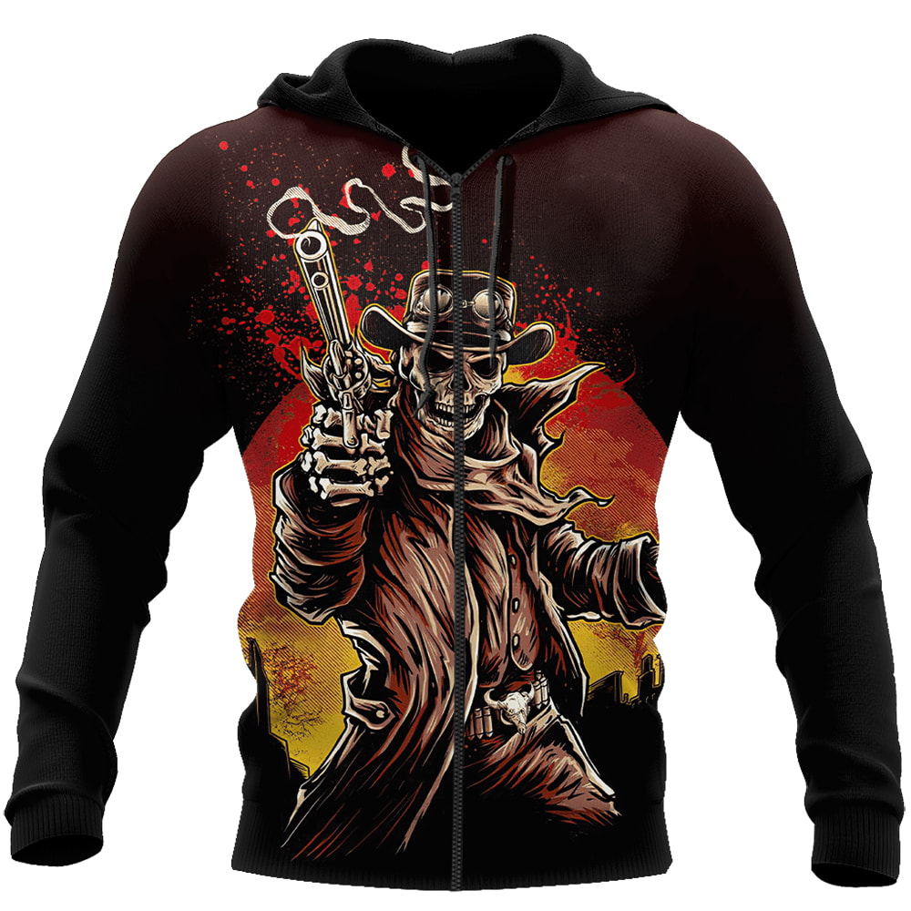 Cowboy Skeleton Skull Fire 3D Hoodie, T-Shirt, Zip Hoodie, Sweatshirt For Men and Women