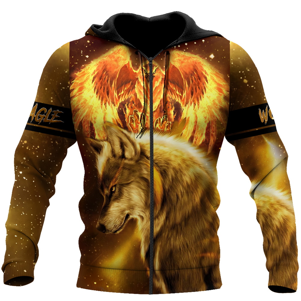 Amazing Realisitc Fire Eagle And Wolf 3D All Hoodie, T-Shirt, Zip Hoodie, Sweatshirt For Men and Women