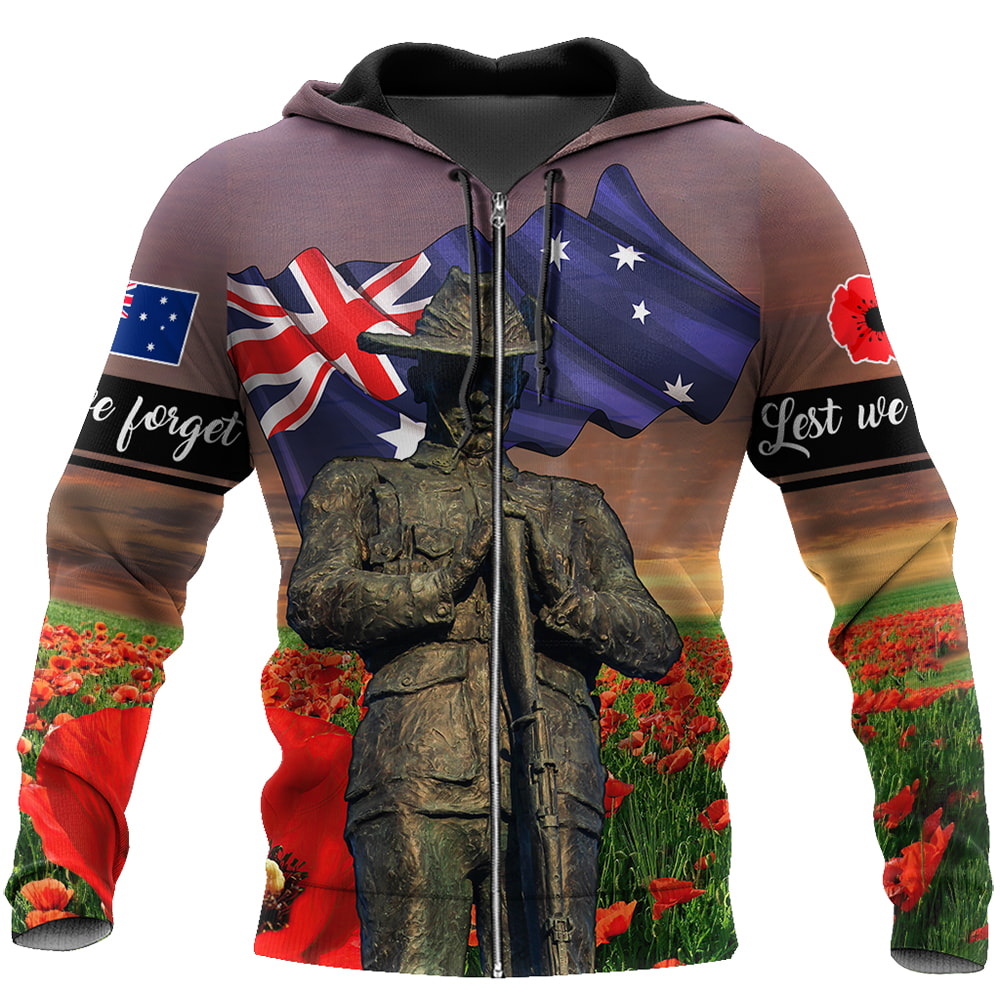 Anzac Day Lest We Forget Australia Flag 3D Hoodie, T-Shirt, Zip Hoodie, Sweatshirt For Men and Women