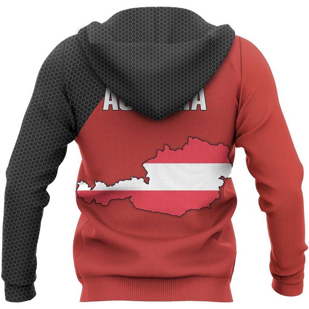 Austria Map Red Carbon Pattern 3D Pullover Hoodie, T-Shirt, Zip Hoodie, Sweatshirt For Men and Women