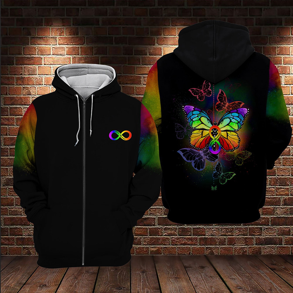 Autism Awareness Rainbow Infinity Butterfly 3D Hoodie, T-Shirt, Zip Hoodie, Sweatshirt For Men and Women
