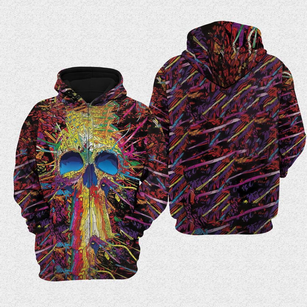 Awesome Skull Dead Head Fire Trippy 3D Hoodie, T-Shirt, Zip Hoodie, Sweatshirt For Men and Women