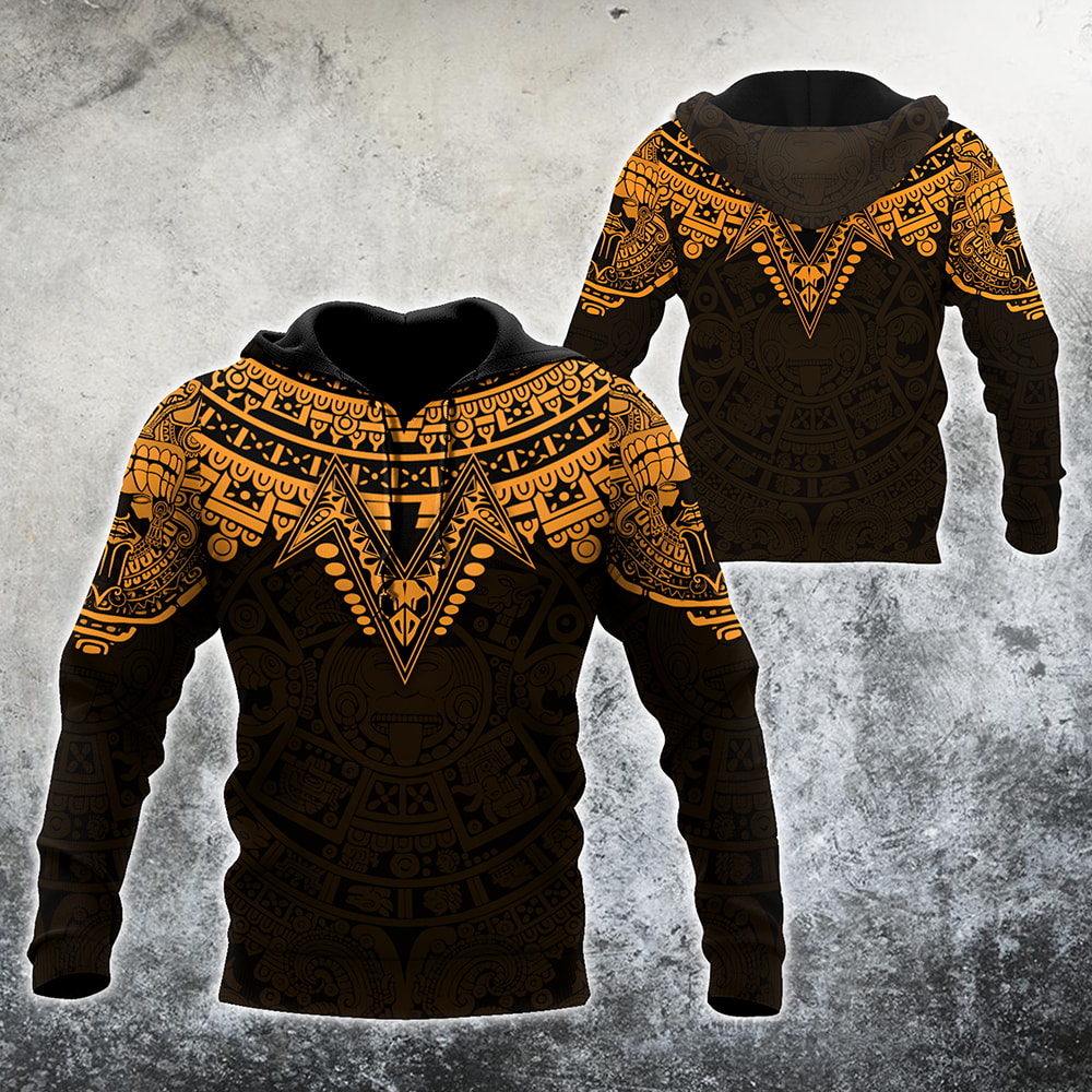 Aztec Mexico Brown ANd Yellow Pattern 3D Hoodie, T-Shirt, Zip Hoodie, Sweatshirt For Men and Women