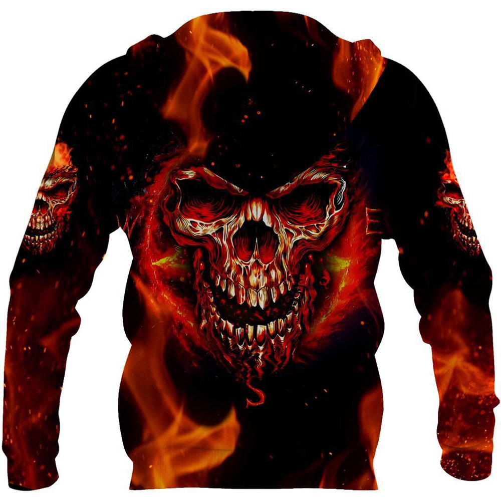 Angry Skulls On Fire Art 3D Hoodie, T-Shirt, Zip Hoodie, Sweatshirt For Men And Women
