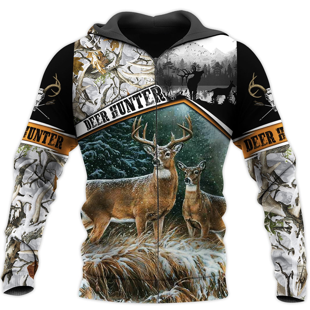 Amazing Deer Hunting Winter Camo 3D T-Shirt, Hoodie, Zip Hoodie, Sweatshirt For Mens And Womans
