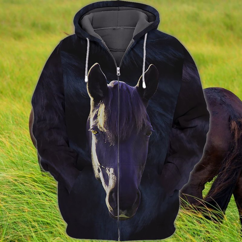 Black Horse Face 3D Hoodie, T-Shirt, Zip Hoodie, Sweatshirt For Men And Women