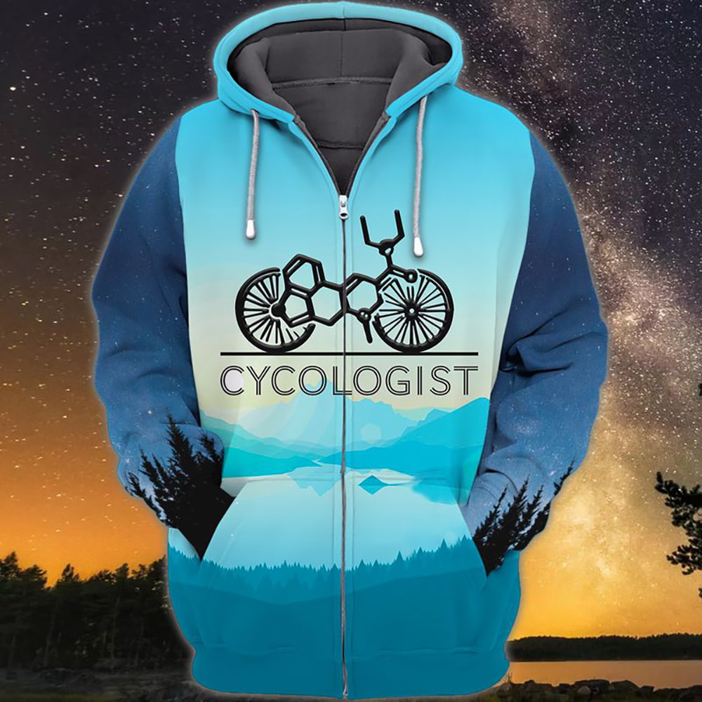 Blue Ice Winter Forest Mountain Cycologist Moon And Sun 3D Hoodie, T-Shirt, Zip Hoodie, Sweatshirt For Men And Women