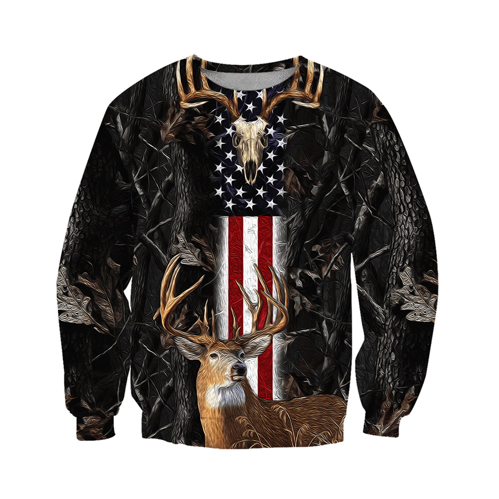 Deer Hunting US Flag 3D Hoodie, T-Shirt, Zip Hoodie, Sweatshirt For Men And Women