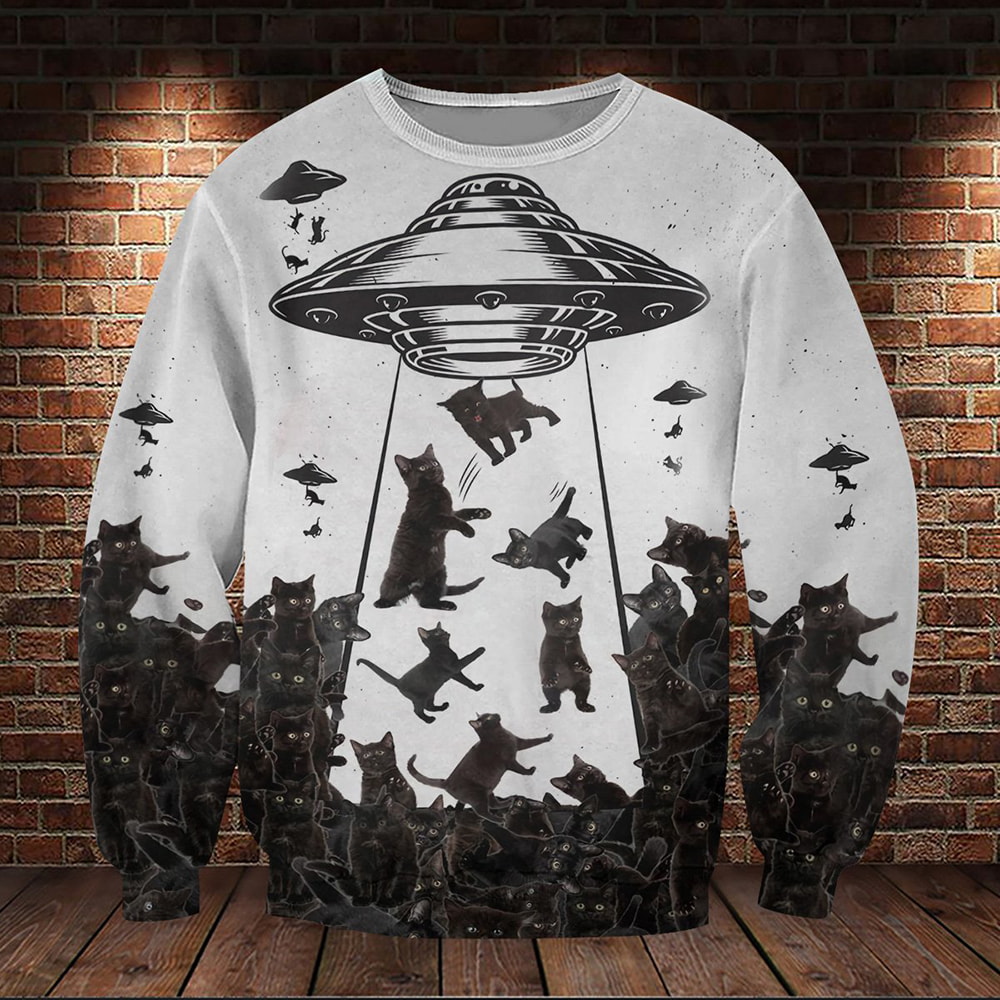 Black Cat UFO 3D Hoodie, T-Shirt, Zip Hoodie, Sweatshirt For Men And Women