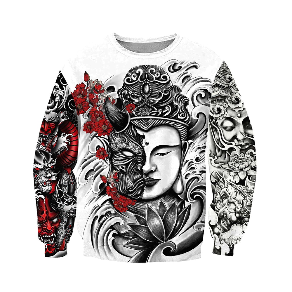 Buddhism and Oni Mask Red Flower And Sen 3D Hoodie, T-Shirt, Zip Hoodie, Sweatshirt For Men And Women