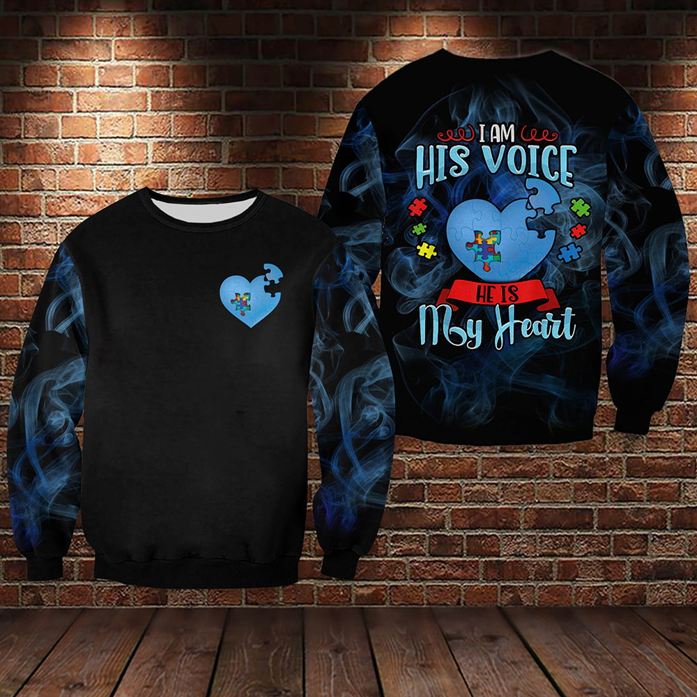 Autism I Am His Voice He Is My Heart Blue Smoke 3D Hoodie, T-Shirt, Zip Hoodie, Sweatshirt For Men and Women