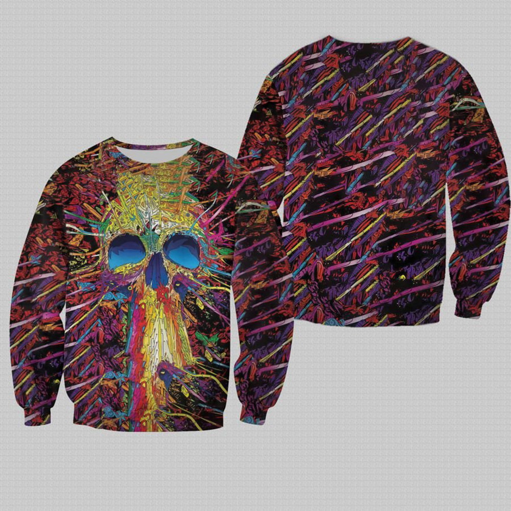 Awesome Skull Dead Head Fire Trippy 3D Hoodie, T-Shirt, Zip Hoodie, Sweatshirt For Men and Women