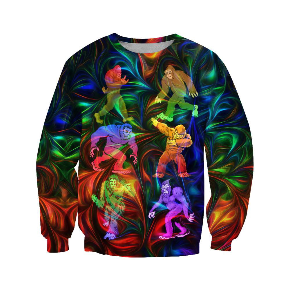 Colorful Bigfoot Pattern Illusion Color 3D Hoodie, T-Shirt, Zip Hoodie, Sweatshirt For Men and Women